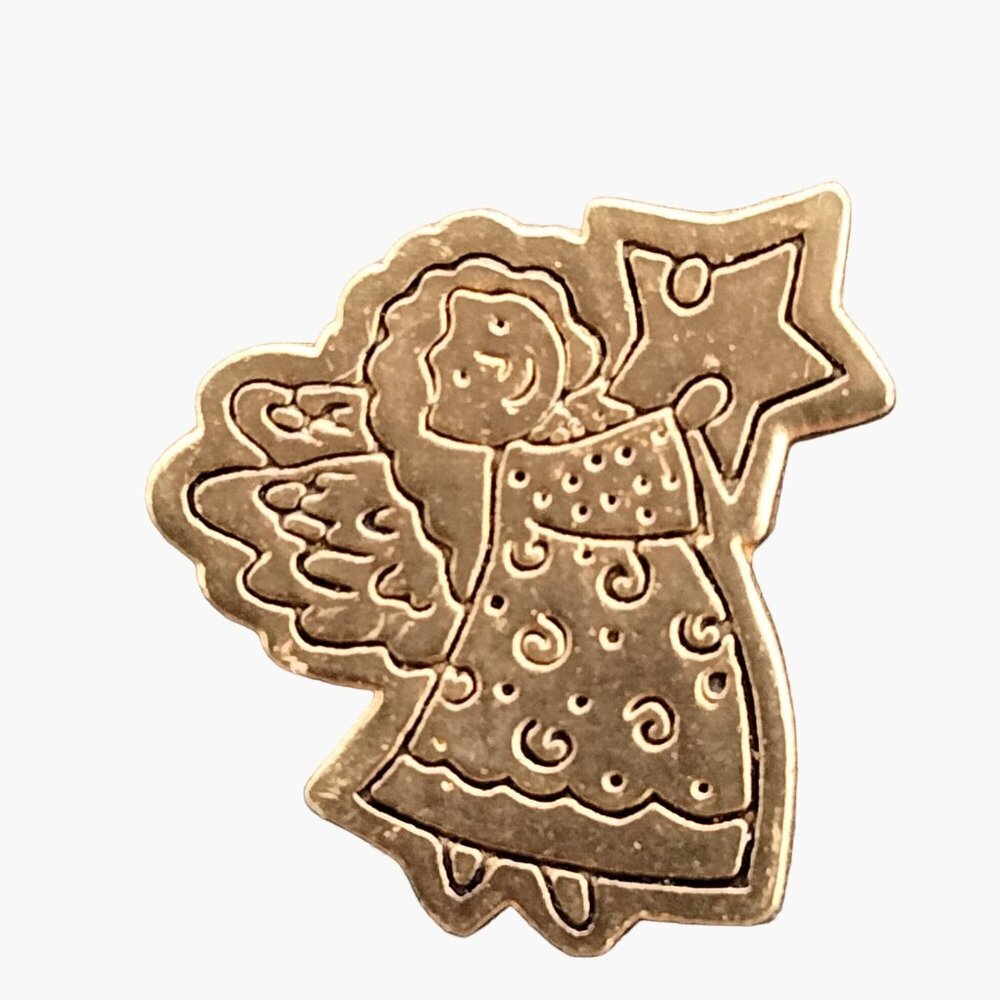 Guardian Angel Pin Pinback Holding Star Heart Folk Art Vintage Holiday Jewelry